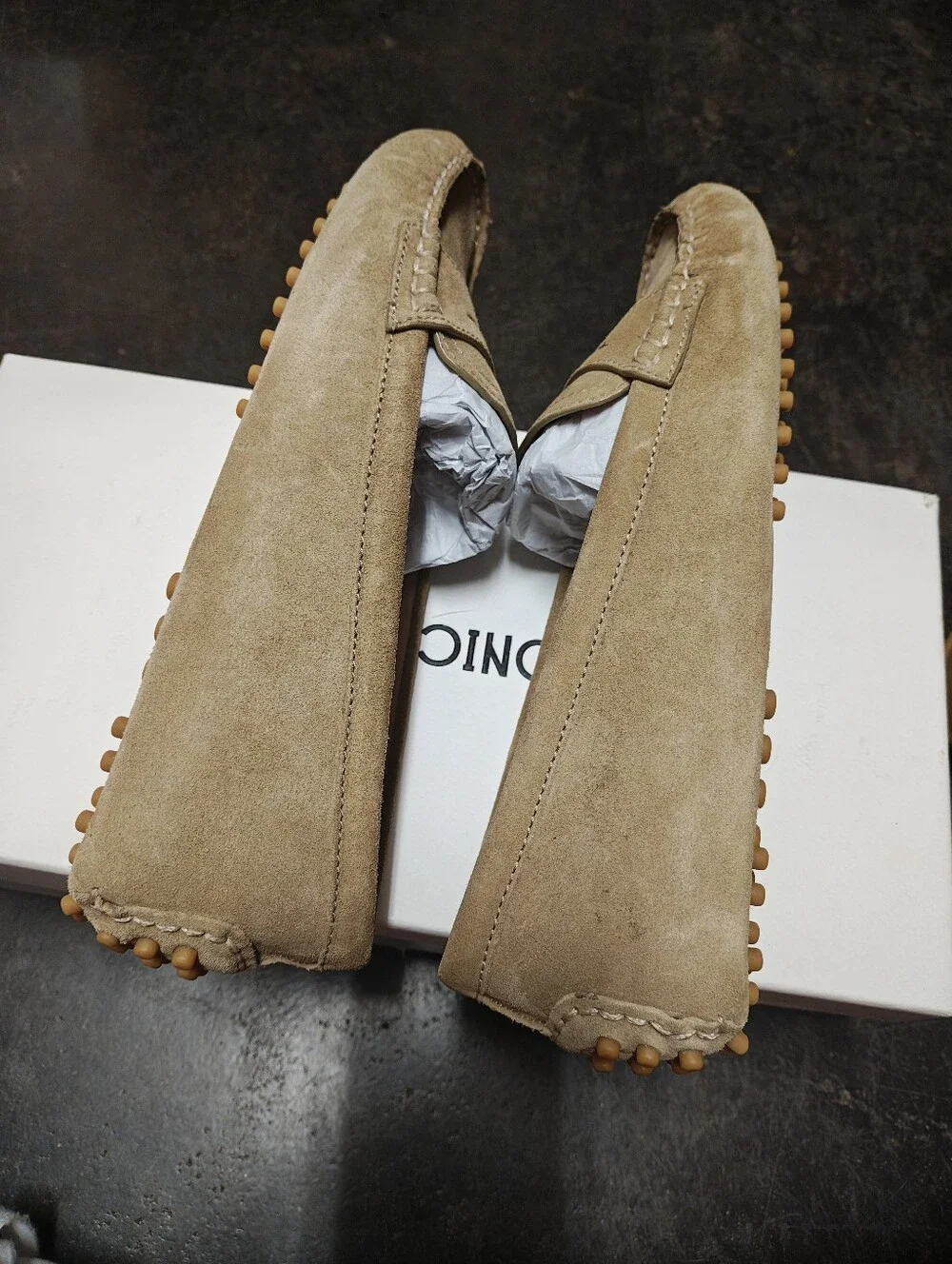 Veronica Beard Taupe Suede Penny Loafers
